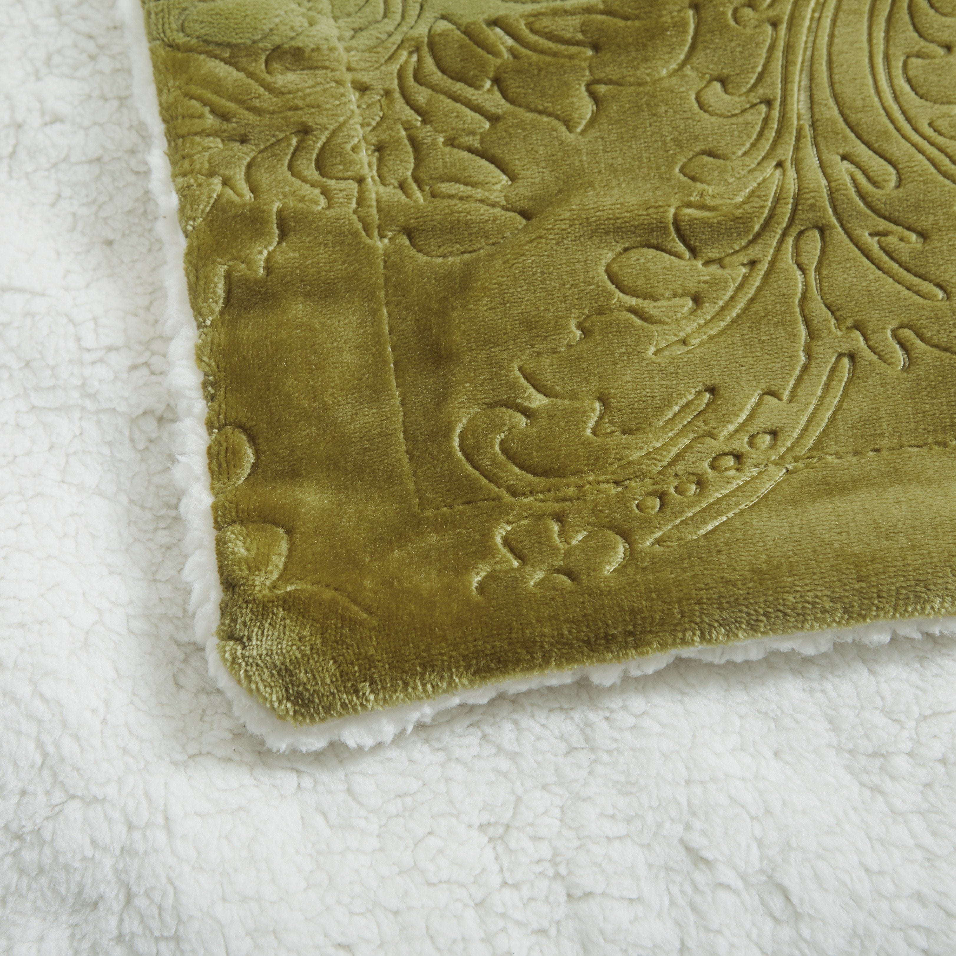 Tache Solid Embossed Green Olive Chartreuse Sherpa Throw Blanket (62096) - Tache Home Fashion