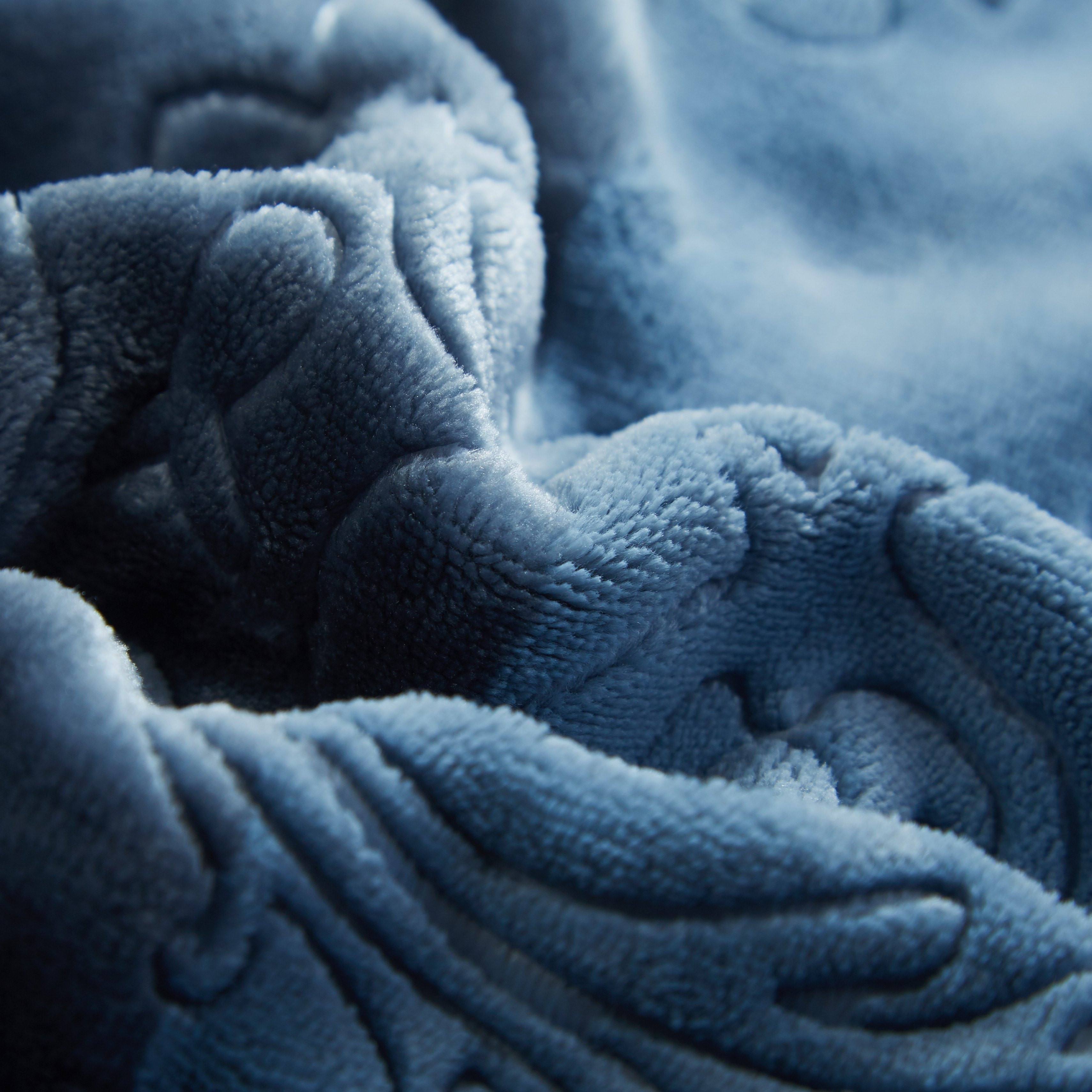 Tache Solid Embossed Rainy Day Grey Blue Sherpa Throw Blanket (62090) - Tache Home Fashion