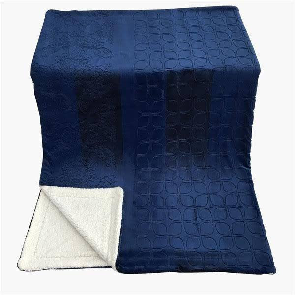 Tache Solid Embossed Cozy Night Blue Sherpa Throw Blanket (62093) - Tache Home Fashion