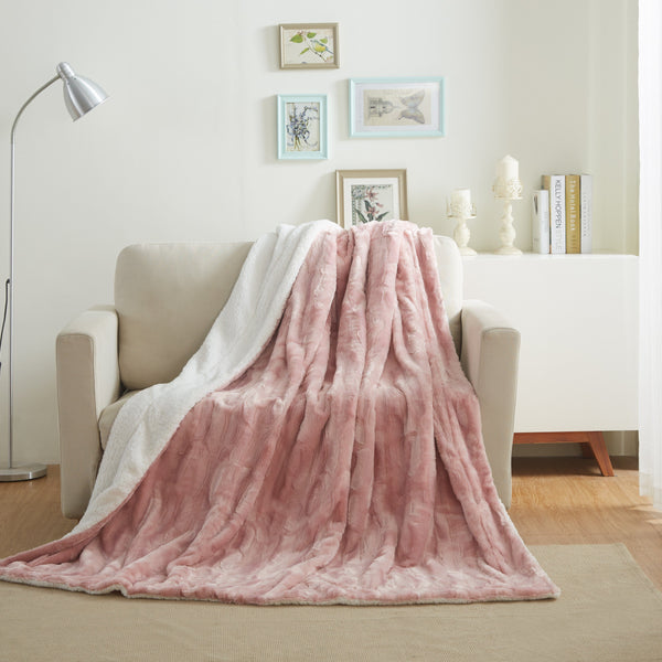 NEW Plush Pink Faux Fur Blanket w/ Pink Chiffon Ribbon Roses Rozettes  ~GORGEOUS!