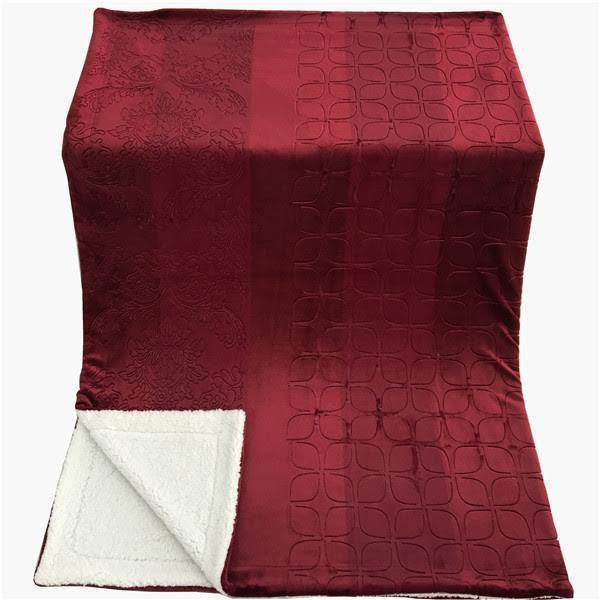 Tache Solid Embossed Merlot Red Reversible Sherpa Throw Blanket (62087) - Tache Home Fashion