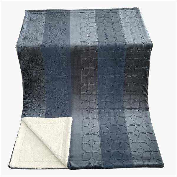 Tache Solid Embossed Rainy Day Grey Blue Sherpa Throw Blanket (62090) - Tache Home Fashion