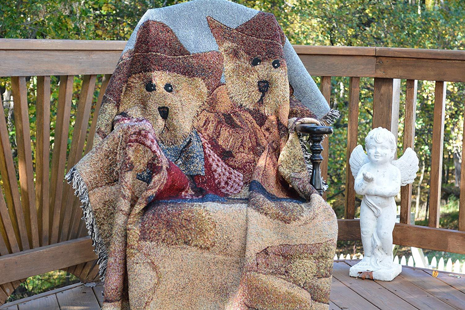 Tache Teddy Bear Western Cowboy Tapestry Throw with Fringe 2173