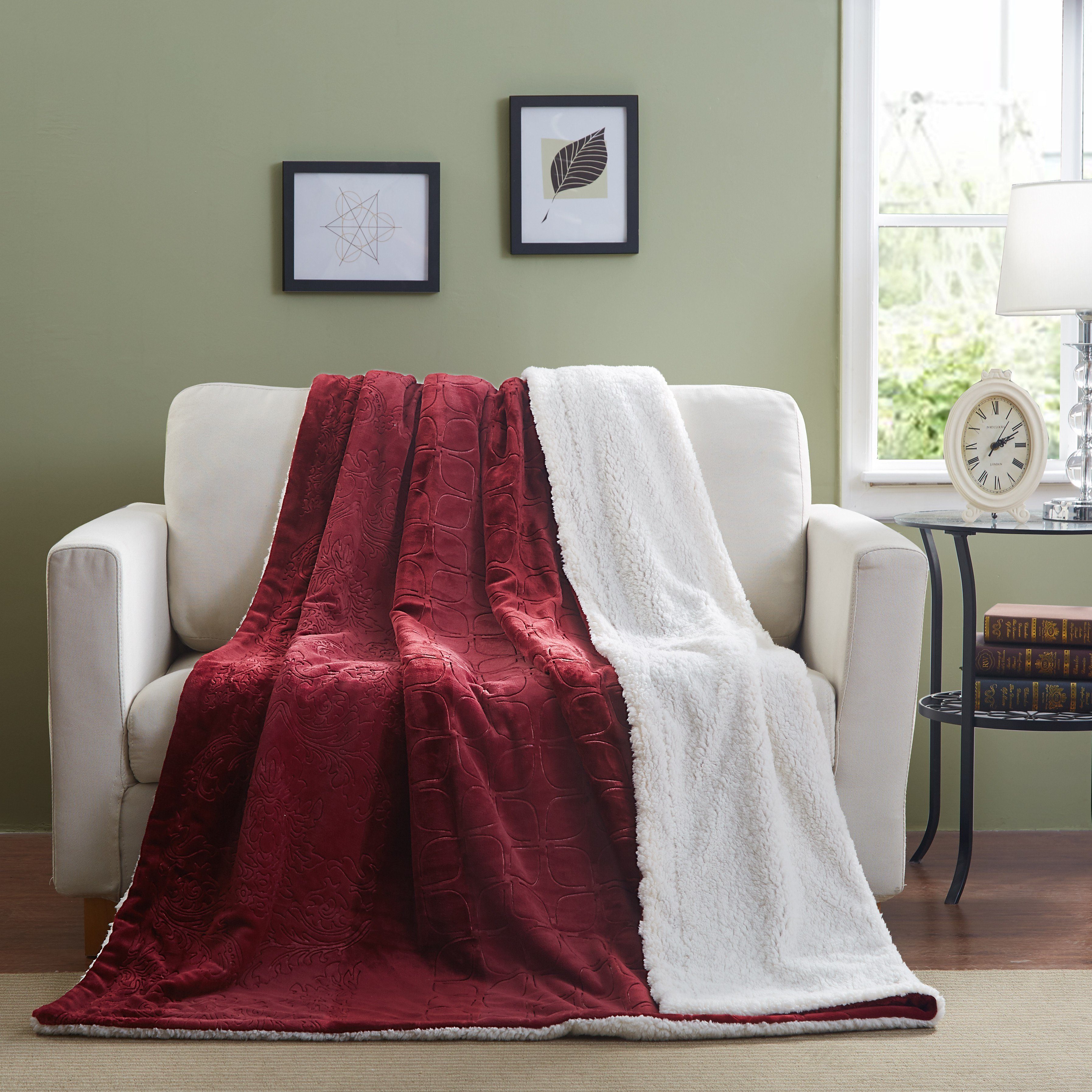 Tache Solid Embossed Merlot Red Reversible Sherpa Throw Blanket (62087) - Tache Home Fashion