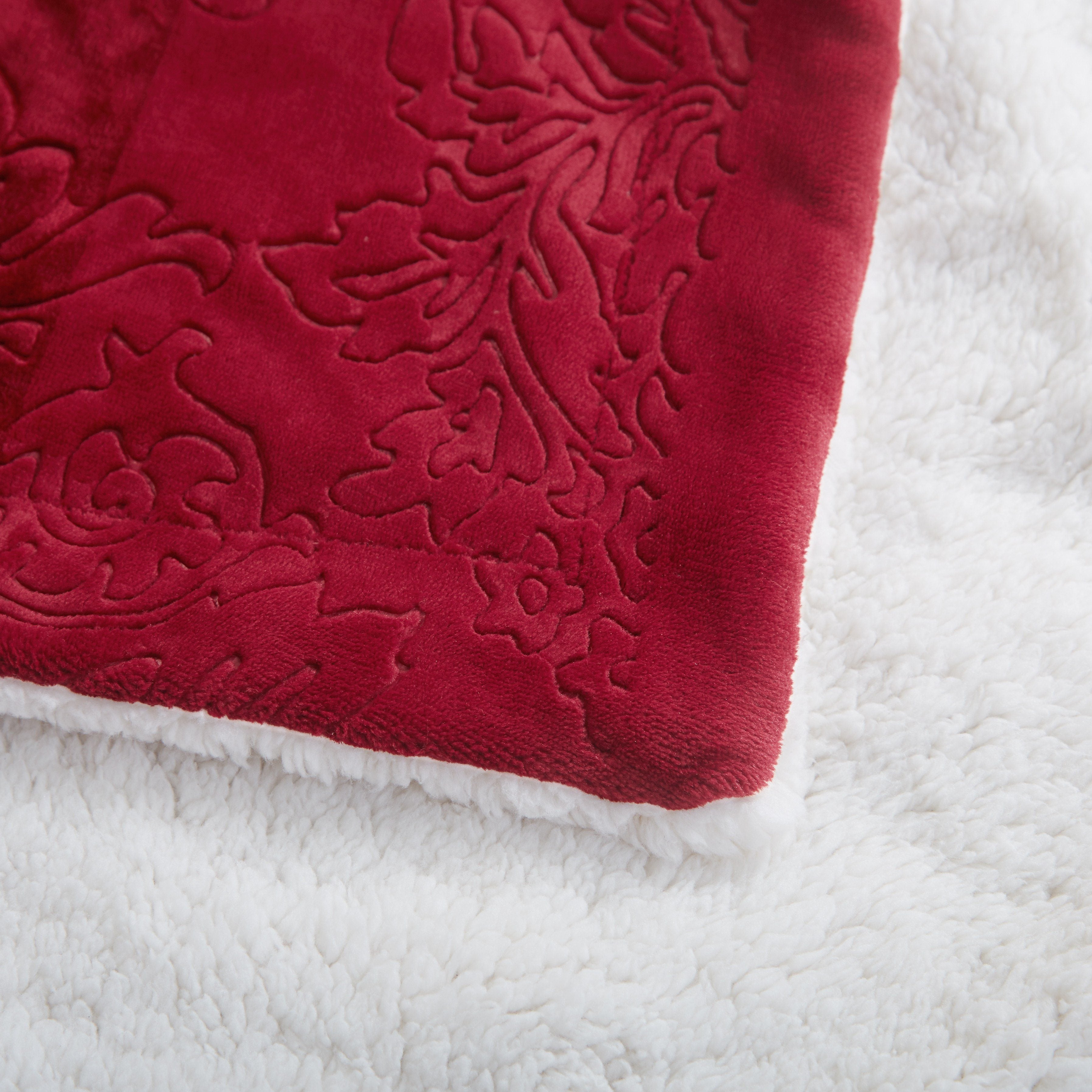 Tache Solid Embossed Merlot Red Reversible Sherpa Throw Blanket (62087) - Tache Home Fashion