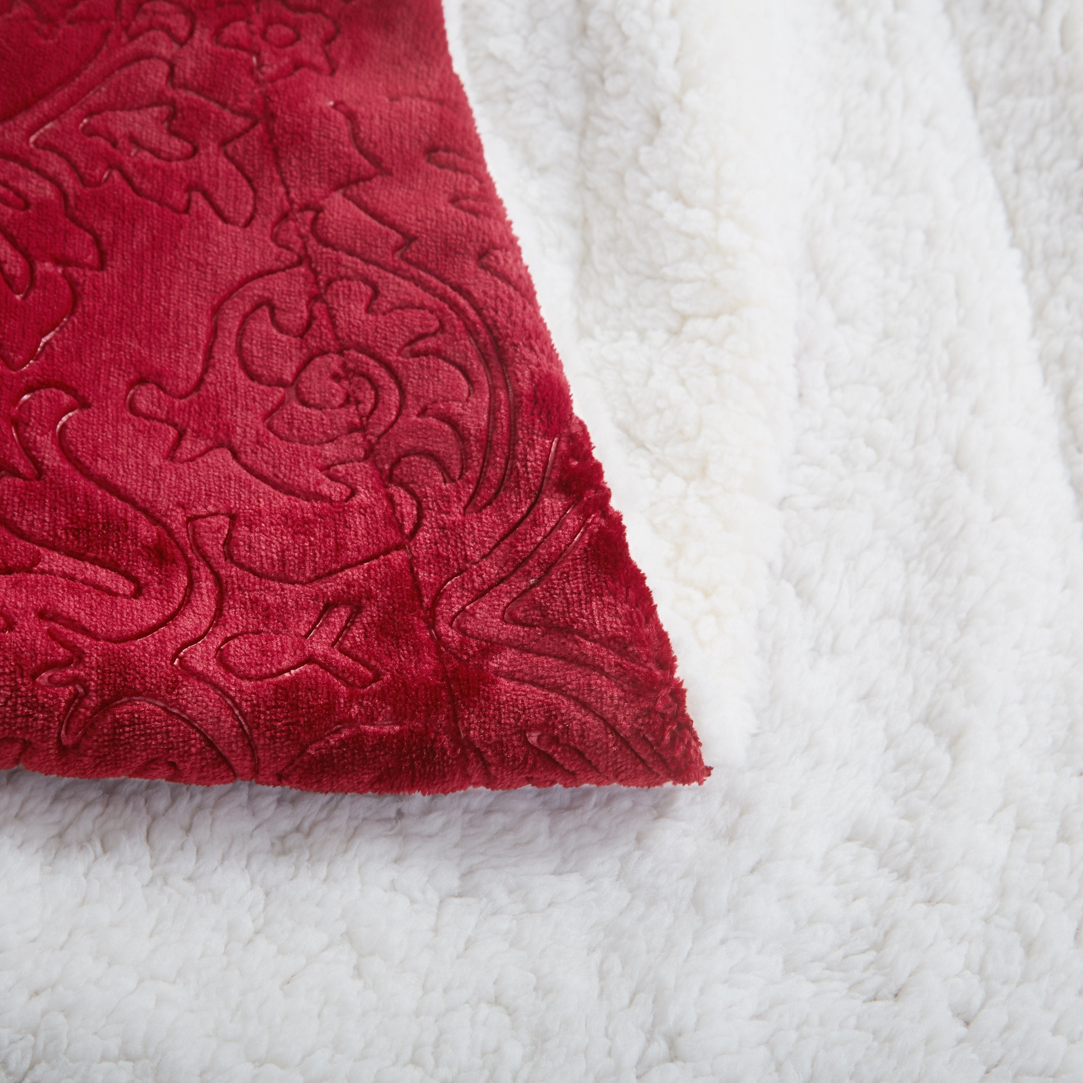 Tache Solid Embossed Merlot Red Reversible Sherpa Throw Blanket (62087) - Tache Home Fashion