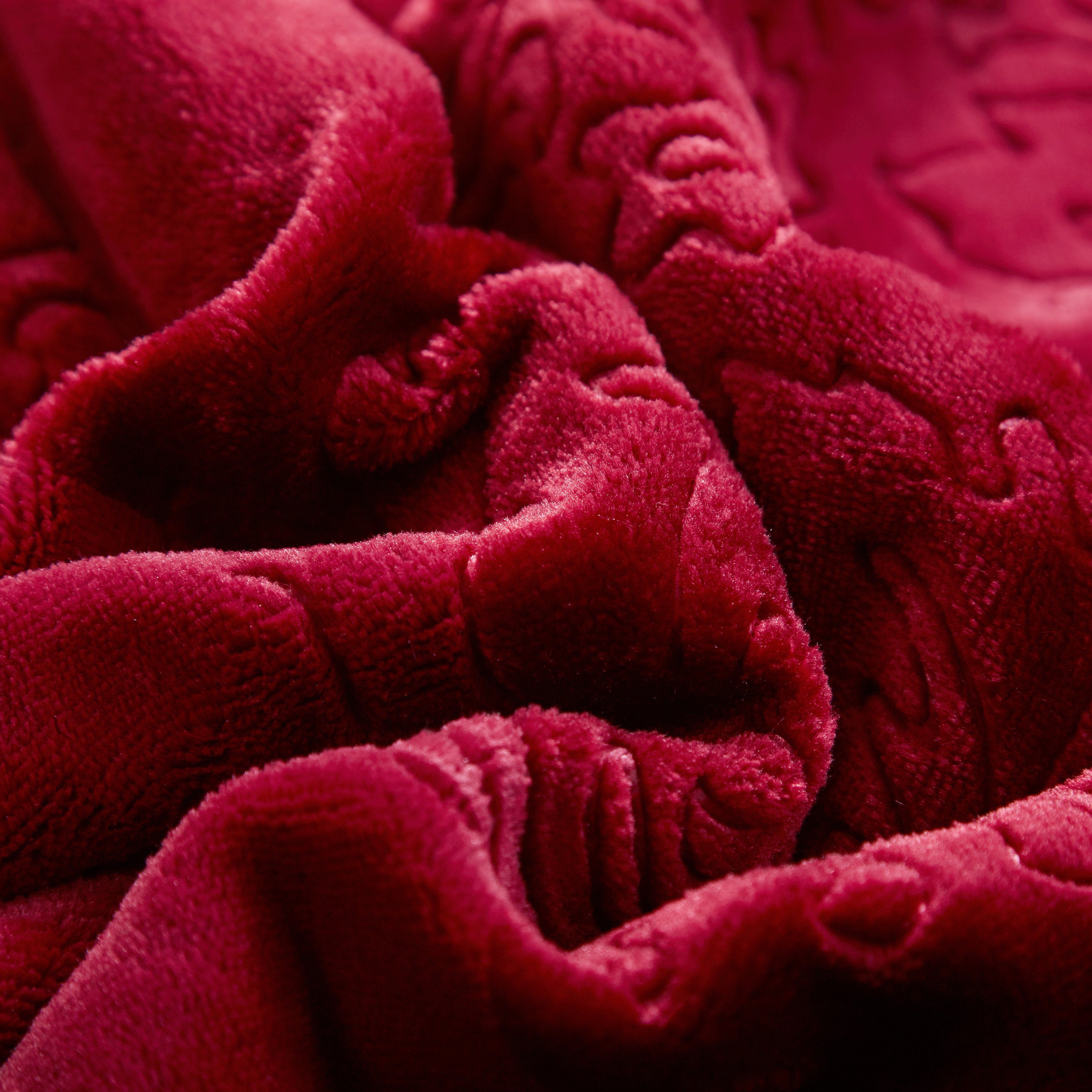 Tache Solid Embossed Merlot Red Reversible Sherpa Throw Blanket (62087) - Tache Home Fashion