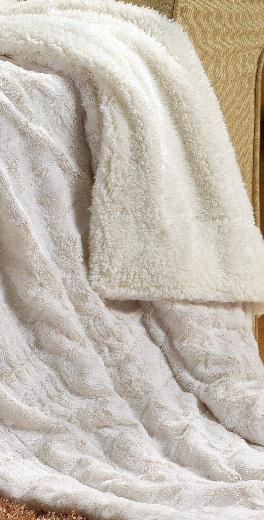 Tache White Ivory Polar Faux Fur with Sherpa Throw Blanket - Tache Home Fashion