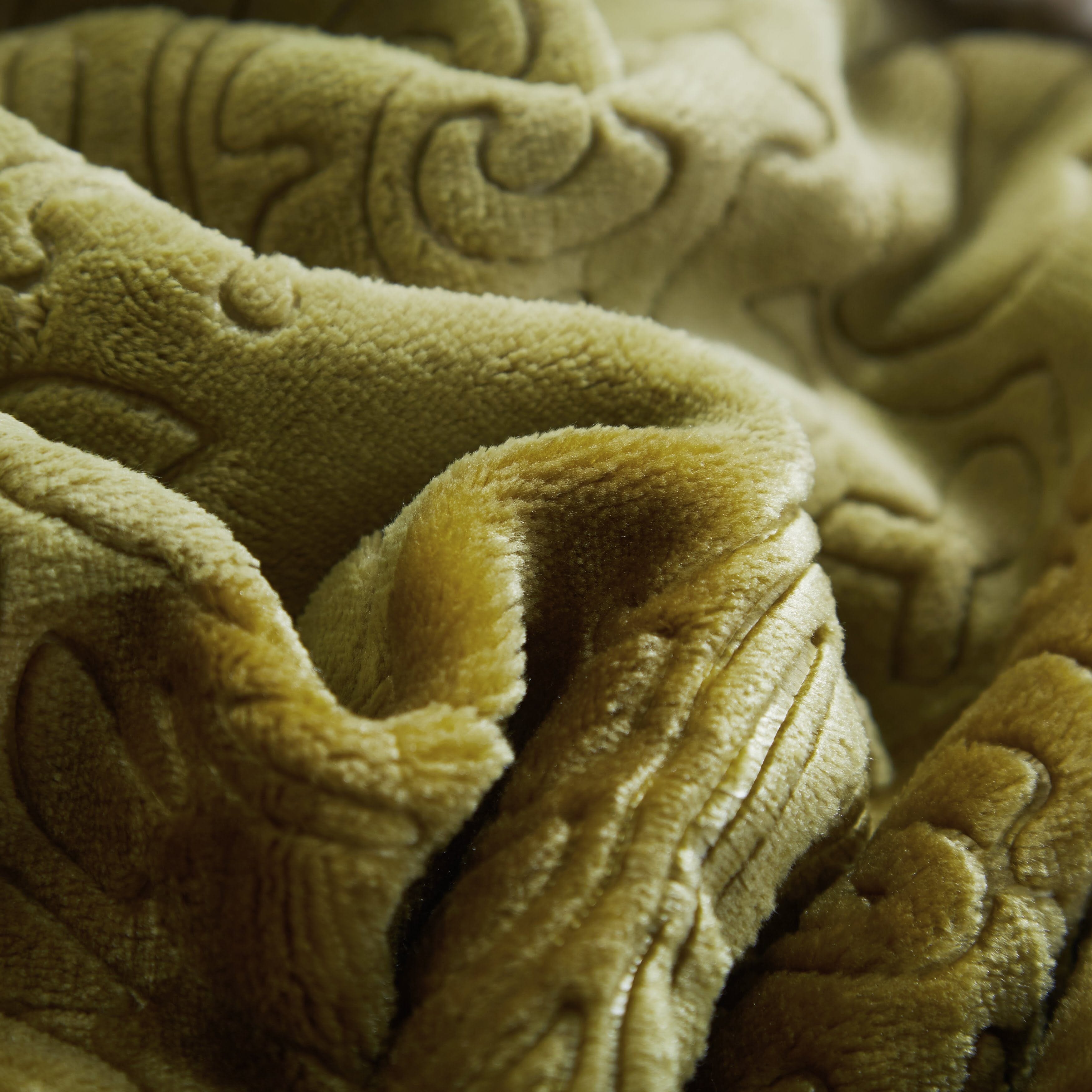 Tache Solid Embossed Green Olive Chartreuse Sherpa Throw Blanket (62096) - Tache Home Fashion