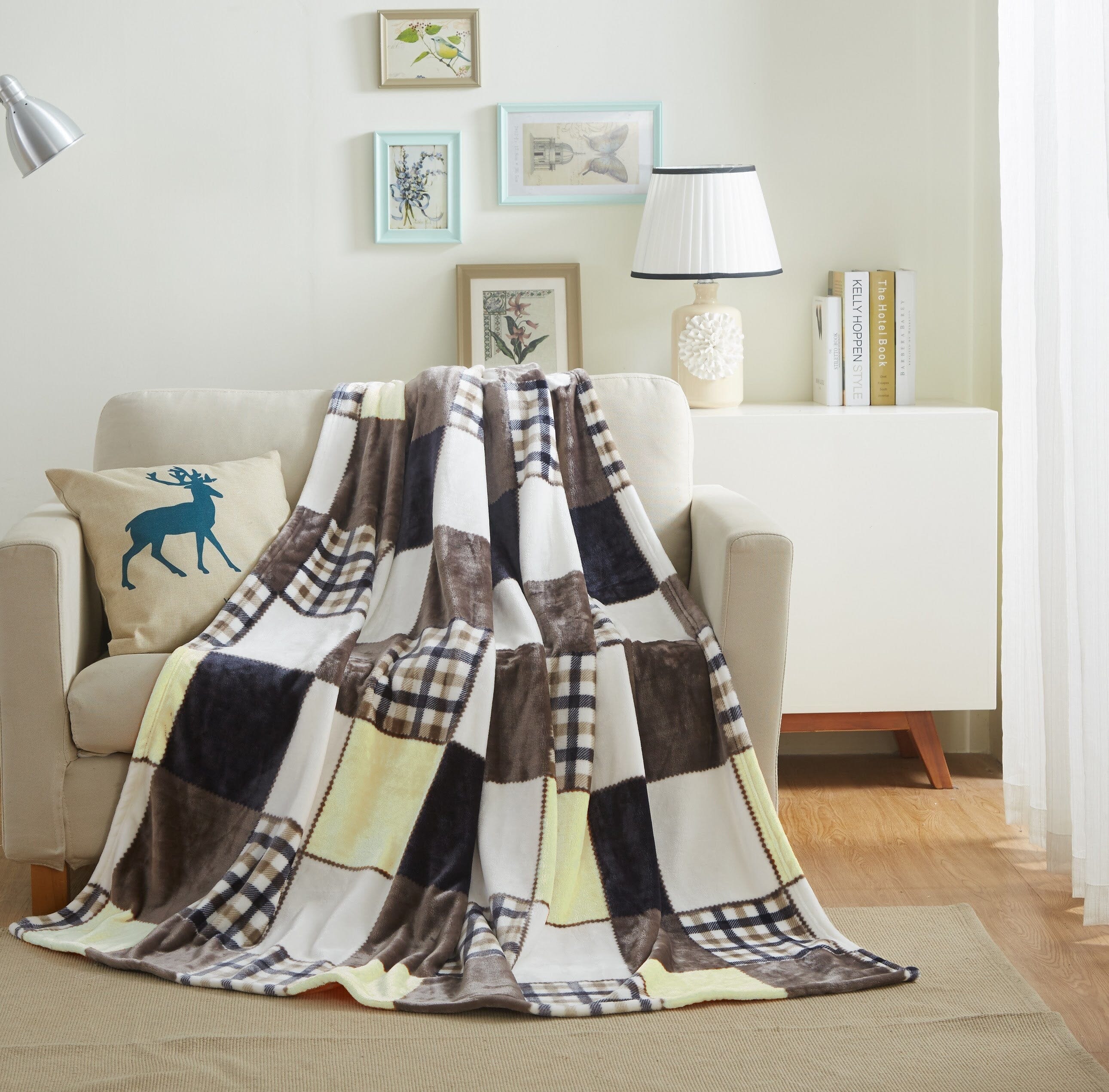 Tache Buttermilk Fall Yellow Brown Farmhouse Super Soft Plaid Patchwork Throw Blanket (4026) - Tache Home Fashion