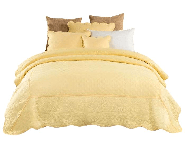 Tache Buttercup Puffs Yellow Diamond Matelasse Scalloped Quilt Set (YELLEMDES) - Tache Home Fashion