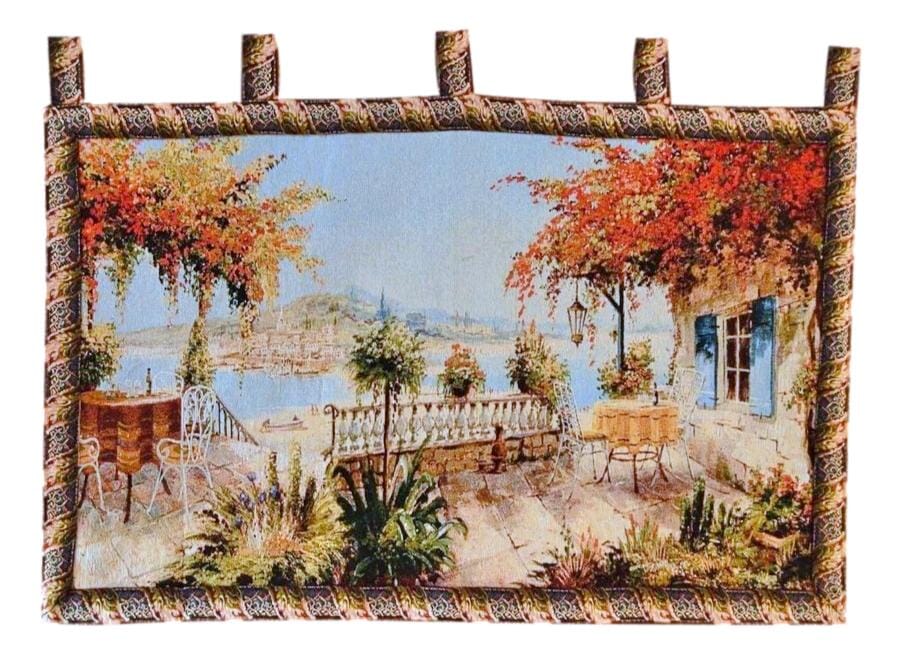 Tache Tapestry Summer Ocean View Coastal Table for Two Wall Hanging Art 28 x 47 (13571B) - Tache Home Fashion