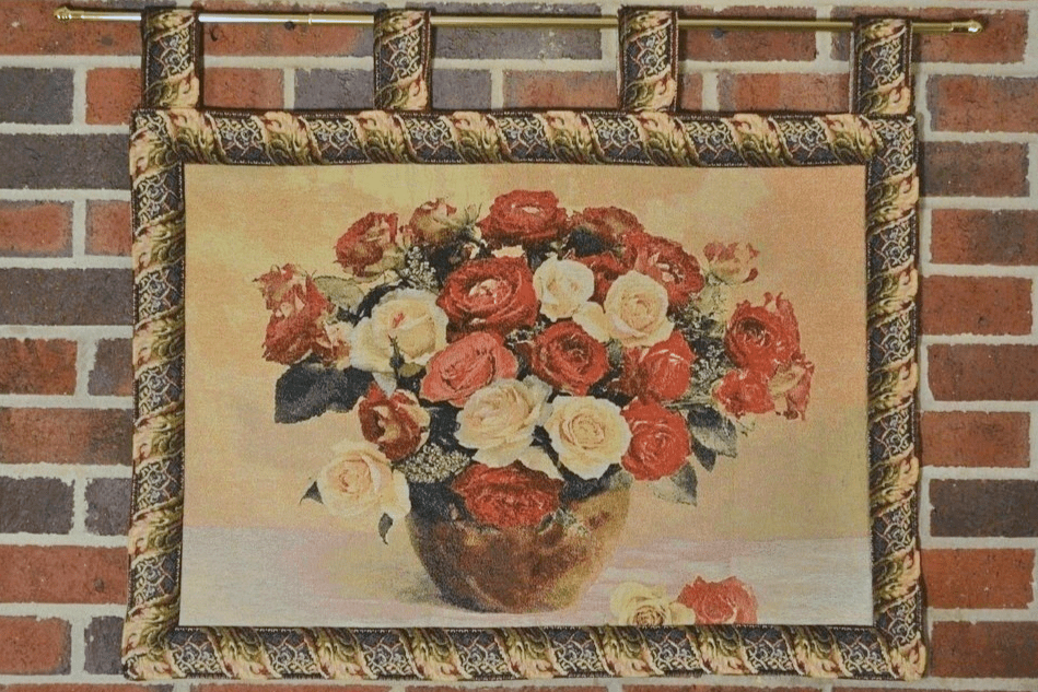 Tache Floral Tapestry Wall Hanging Red and White Rose Flowers Bouquet Valentine's Proposal Jacquard Decorative Wall Art 27 x 20 