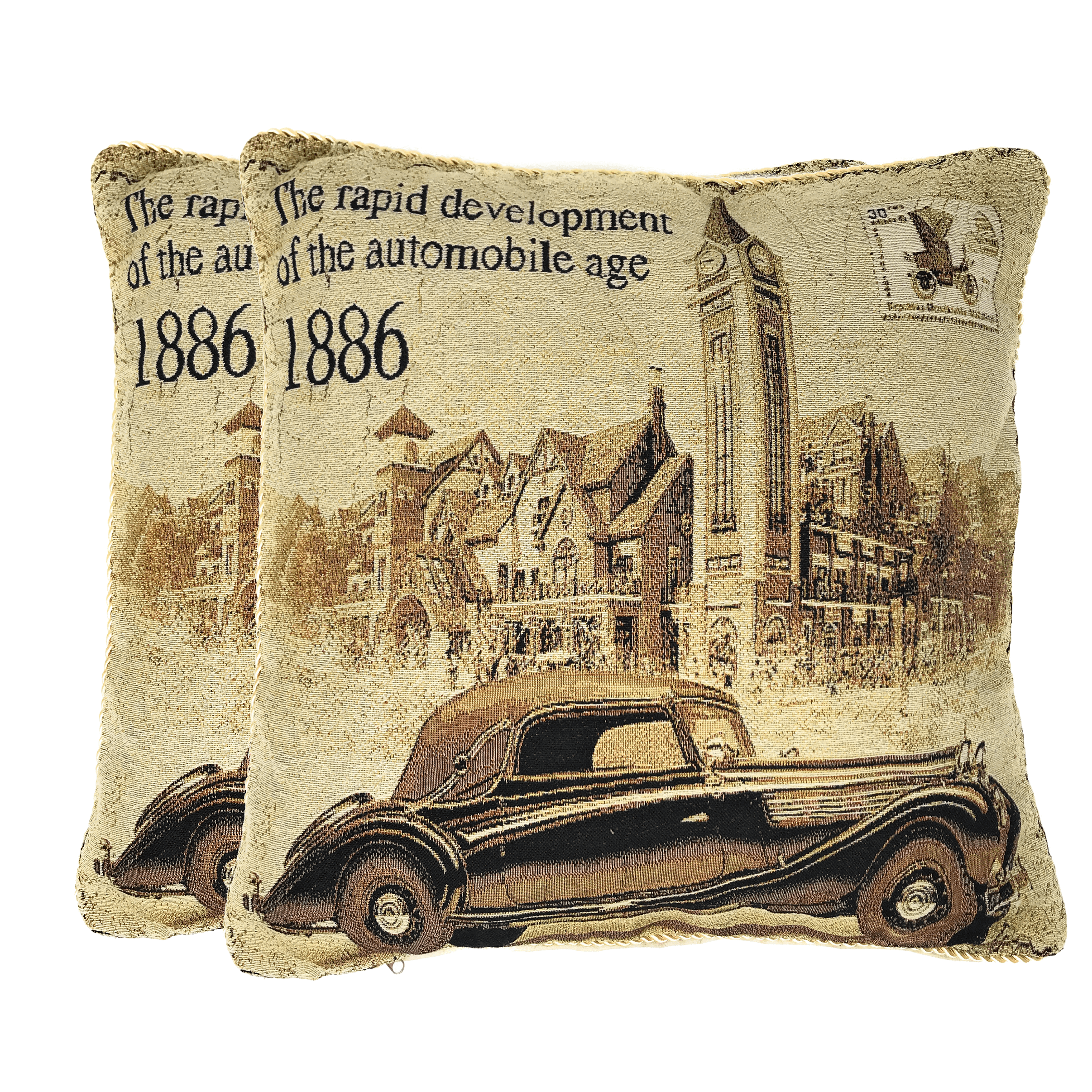 Tache Drive Benz into Town Vintage Big Ben London Postcard Throw Pillow Cover (16543) - Tache Home Fashion