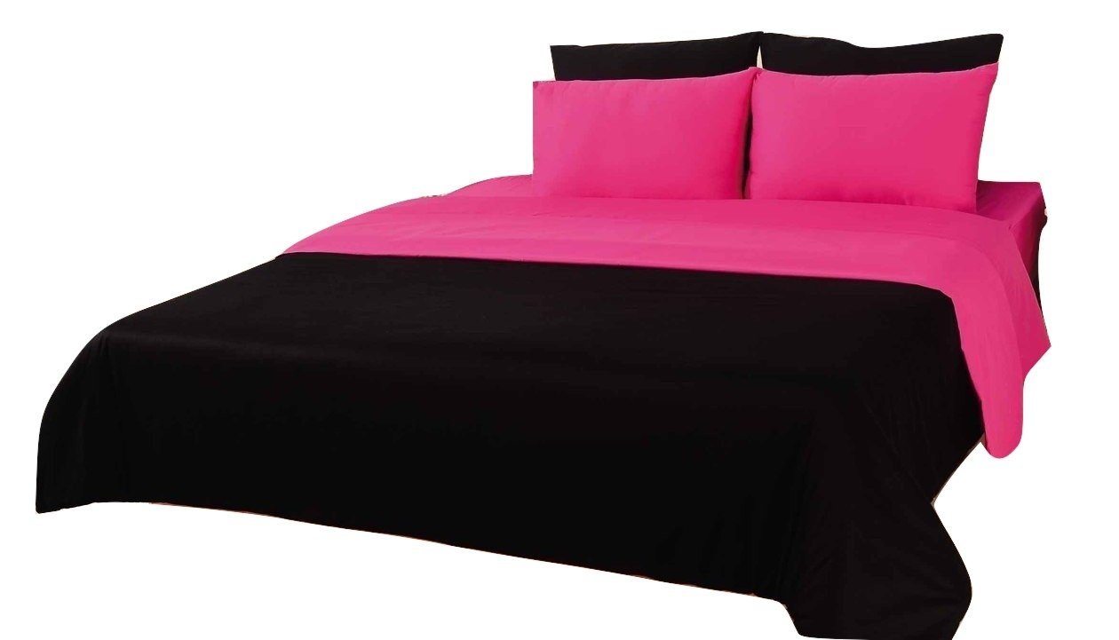 Tache Cotton Hot Pink Black Reversible Comforter Set With Zipper Closed Removeable Cover Girls Girly