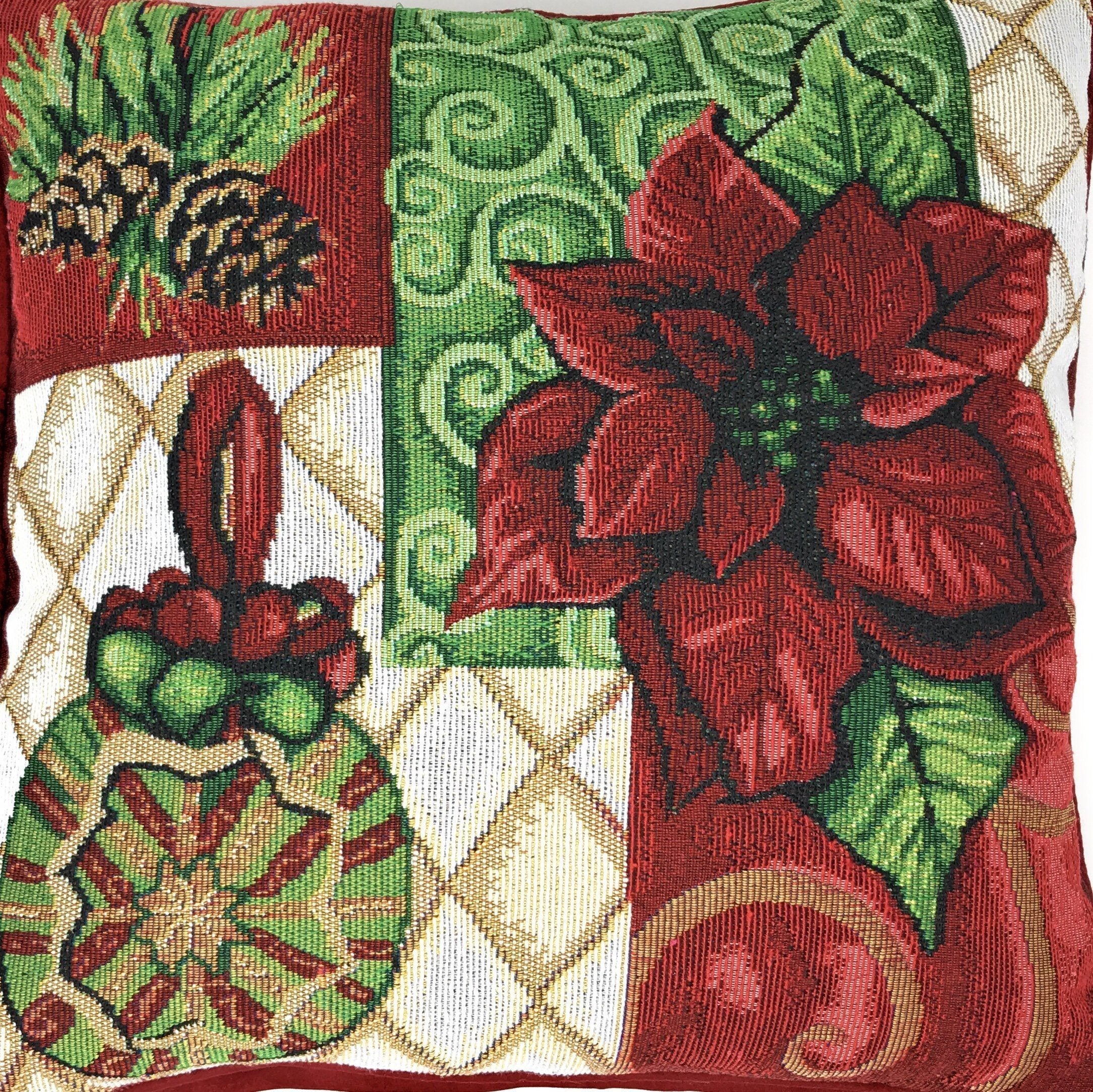 Tache Poinsettia Christmas Festive Patchwork Holiday Tidings Tapestry Throw Pillow Cover (12900CC-1616) - Tache Home Fashion