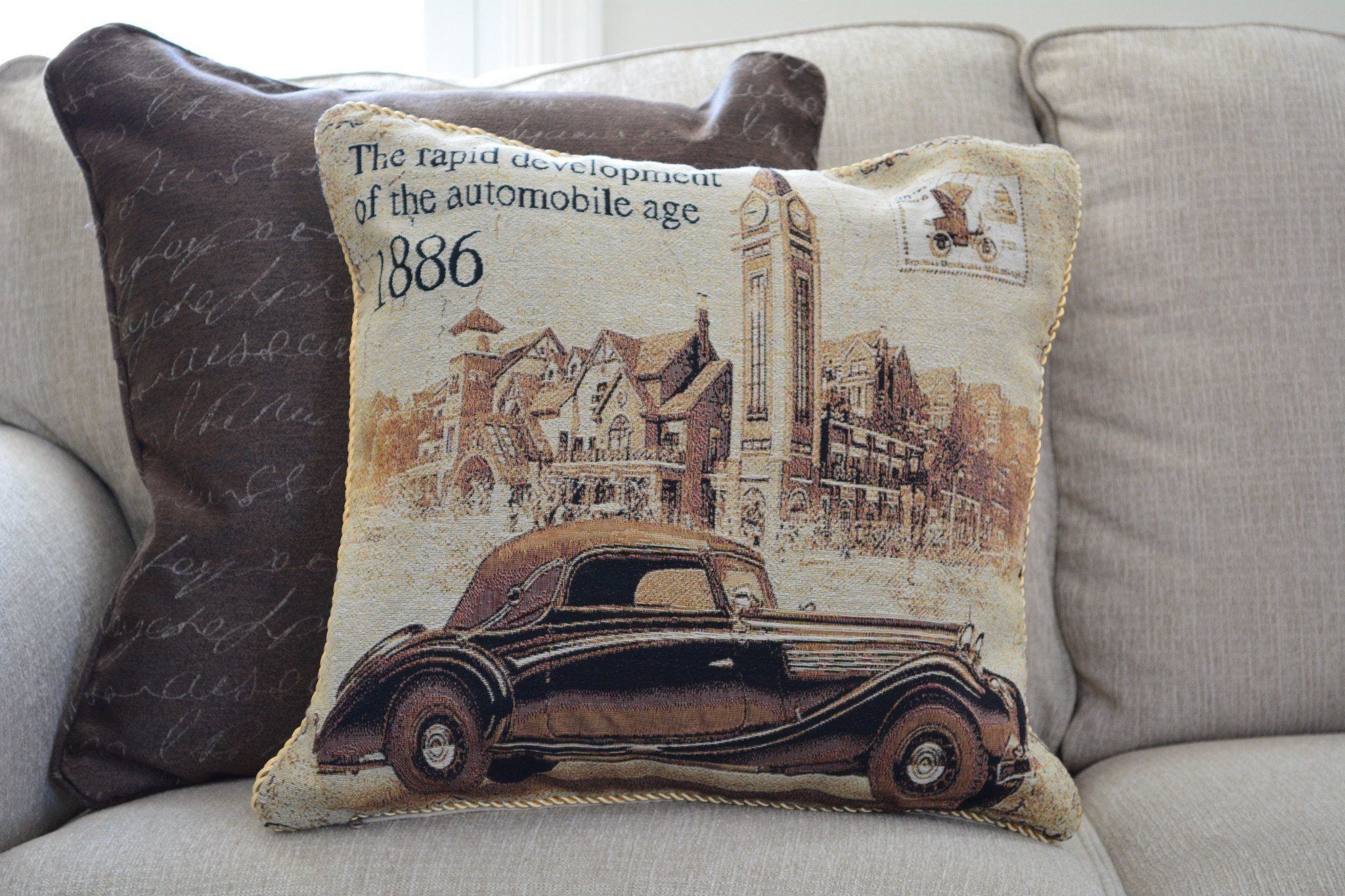 Tache Drive Benz into Town Vintage Big Ben London Postcard Throw Pillow Cover (16543) - Tache Home Fashion