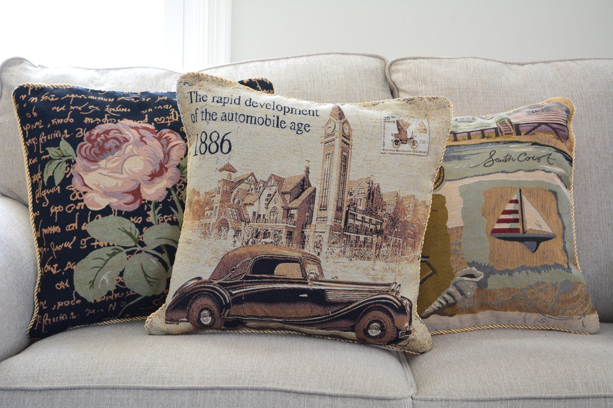 Tache Drive Benz into Town Vintage Big Ben London Postcard Throw Pillow Cover (16543) - Tache Home Fashion