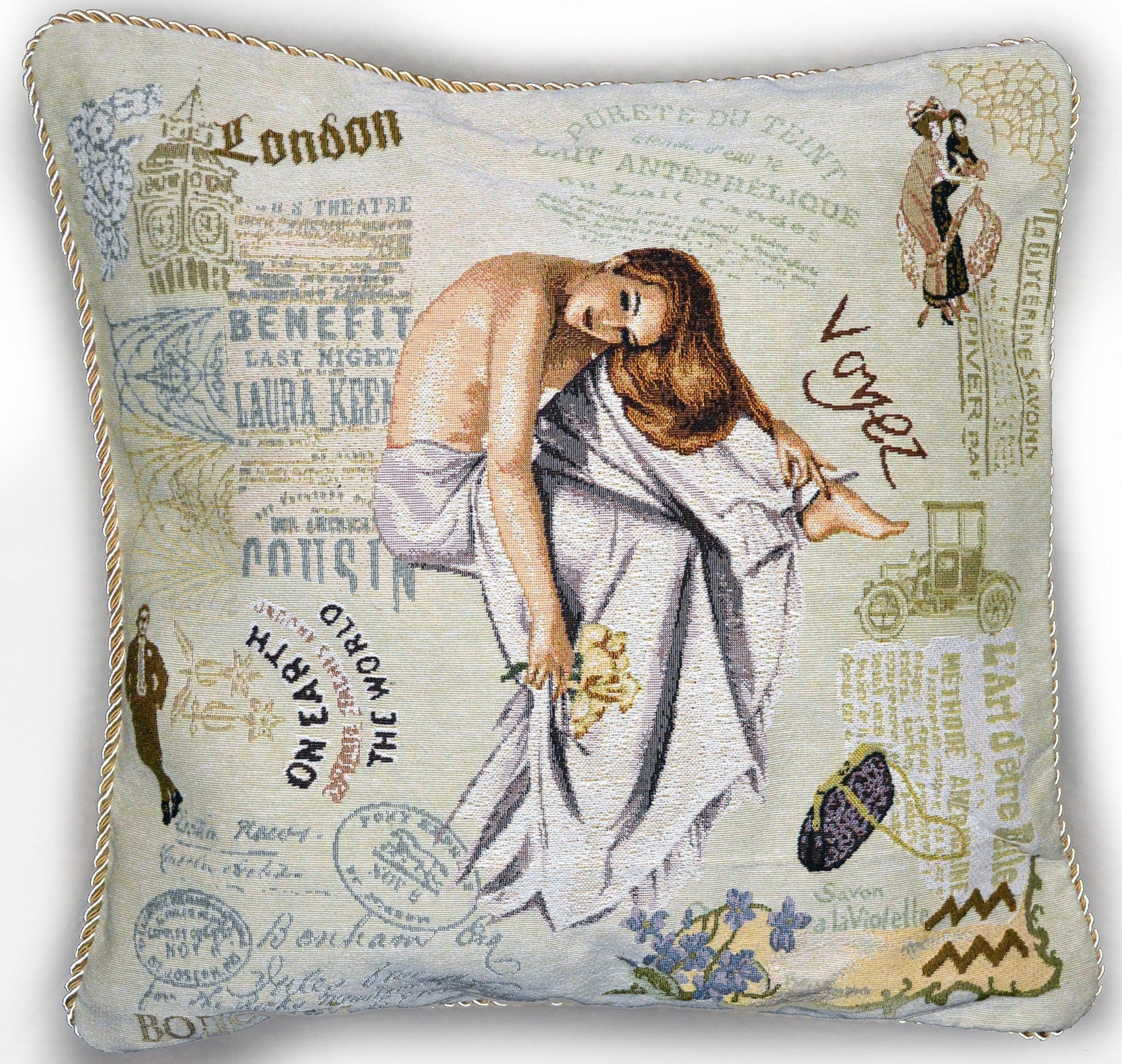 Tache Parisian Model European Vintage Postcard Tapestry Throw Pillow Cover (1362CC) - Tache Home Fashion