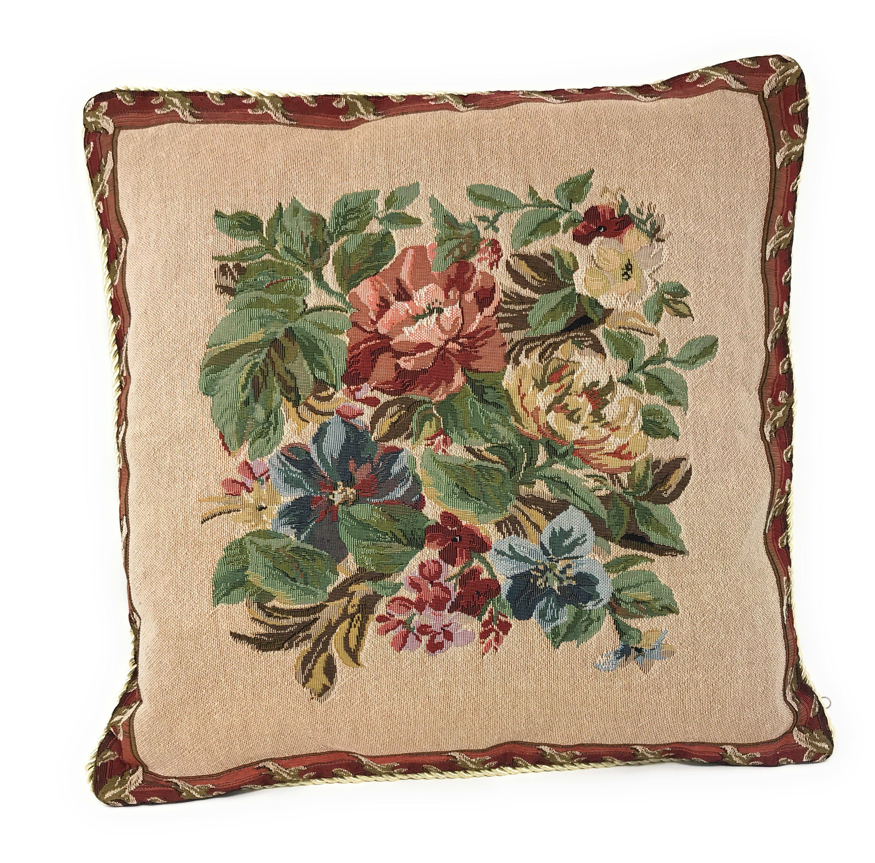 Tache 18 Inch Floral Red Yuletide Blooms Tapestry Throw Pillow Cover (5598) - Tache Home Fashion