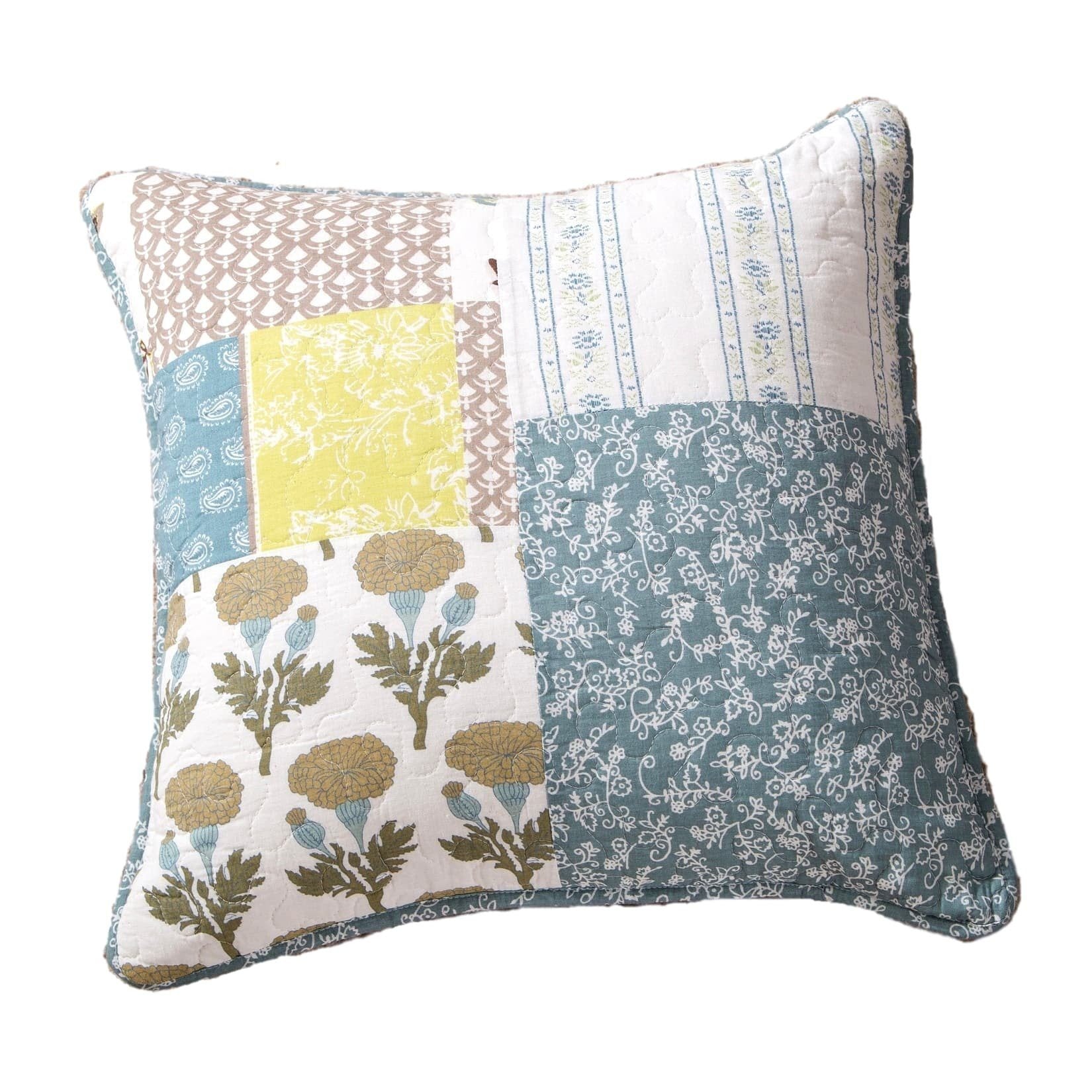 Tache 2 PC Cotton Sky Breeze Pastel Blue Patchwork Quilt 18x18 Cushion Covers (TAJHW-684-CC) - Tache Home Fashion