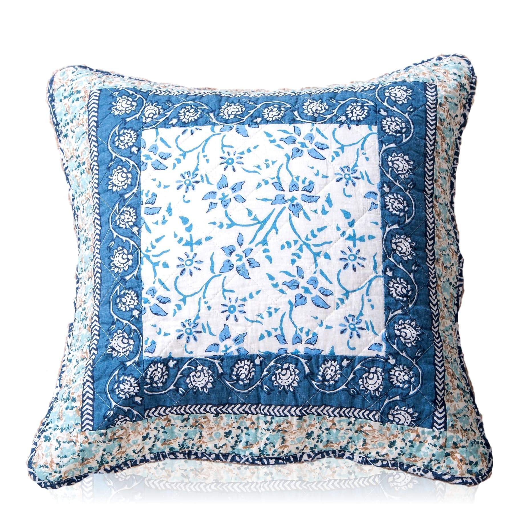 Tache 2 Piece 100% Cotton Floral Patchwork Blue Elegance Cushion Covers (TAJHW-657-CC) - Tache Home Fashion