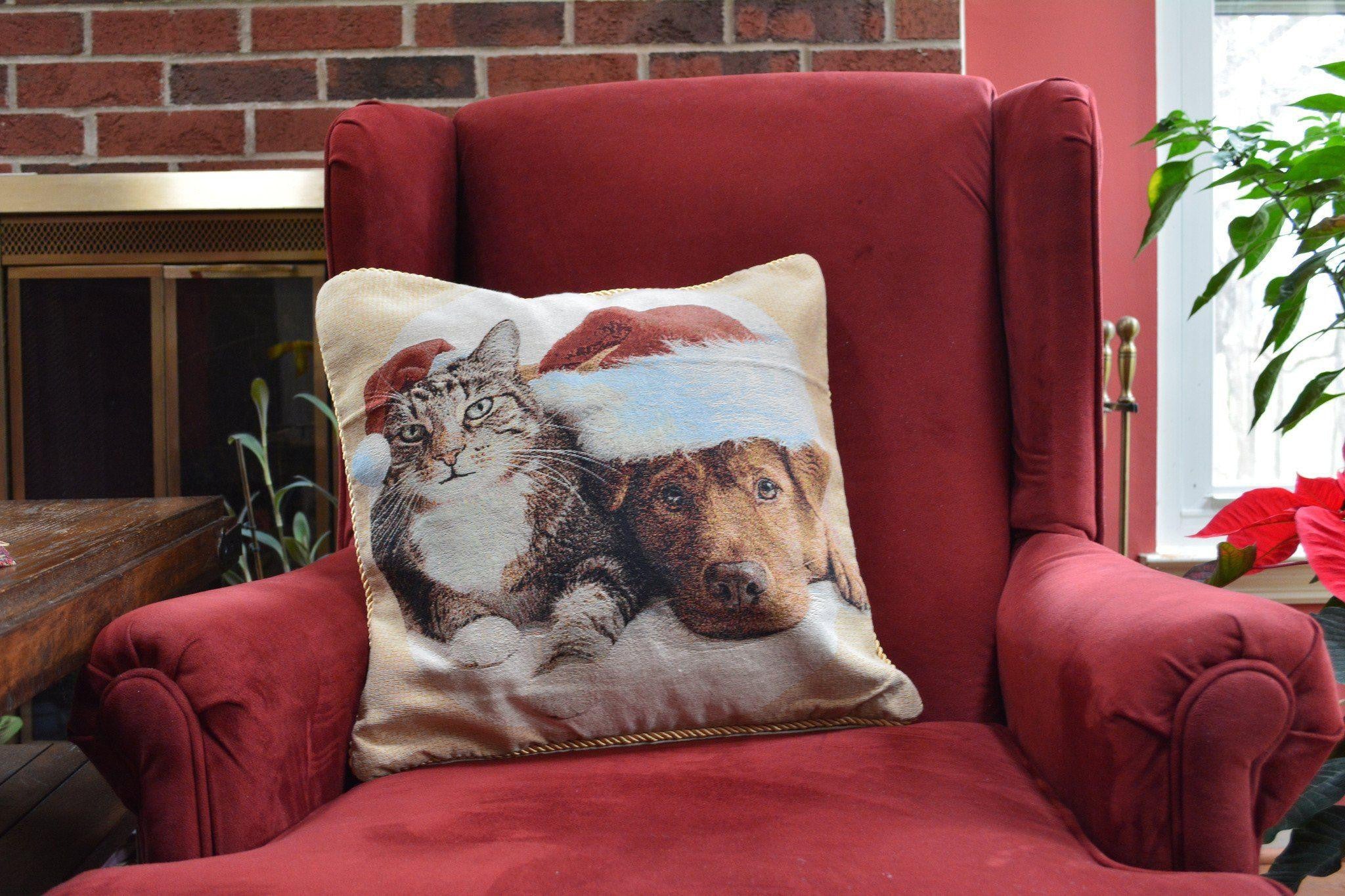 Tache Best Friend Pets Dog and Cat Christmas Tapestry Woven Throw Pillow Cover (16461) - Tache Home Fashion