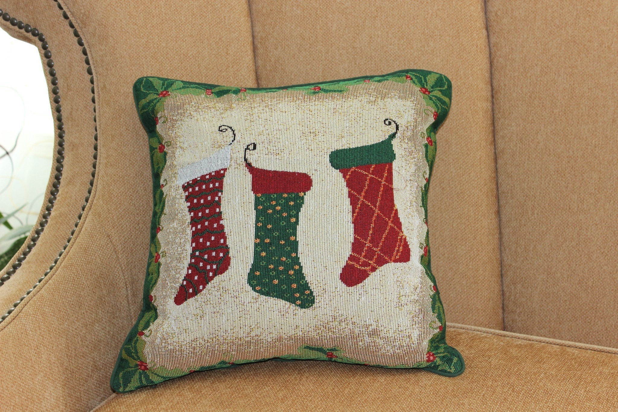 Tache Festive Christmas Holiday Hang My Stockings By the Fireplace Throw Pillow Cover (12910CC) - Tache Home Fashion
