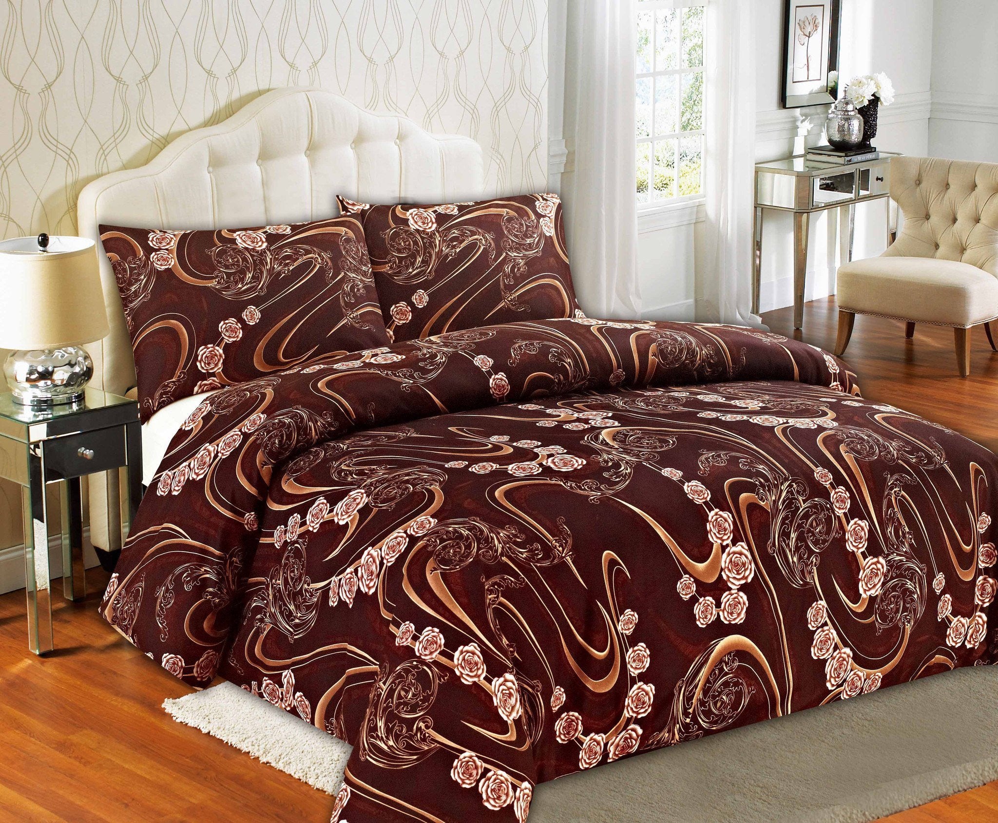 Tache Melted Gold Brown Floral Duvet Cover (2815) - Tache Home Fashion