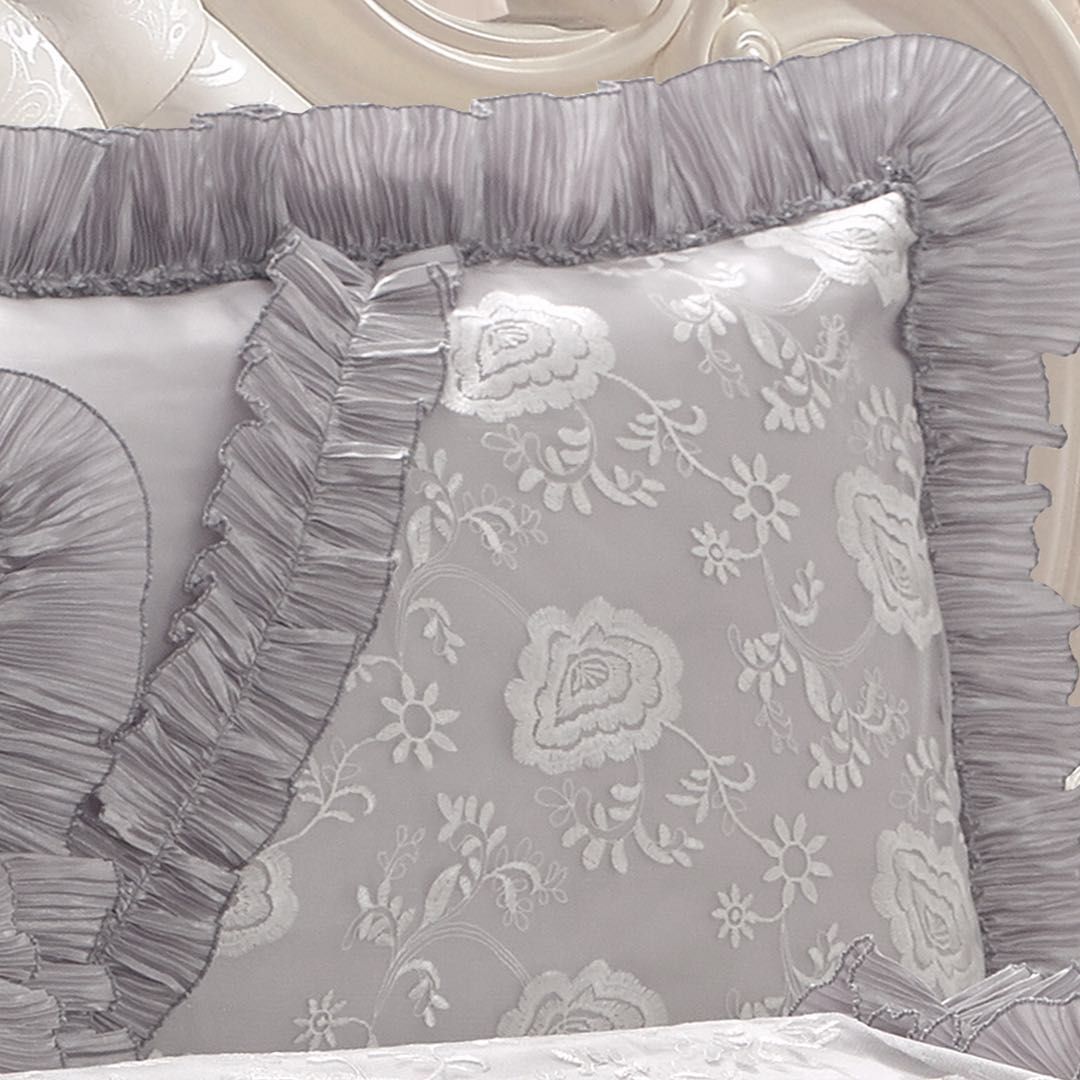 Tache Satin Ruffle Floral Lace Grey Silver Rose Petals Comforter Set (HYZ102) - Tache Home Fashion