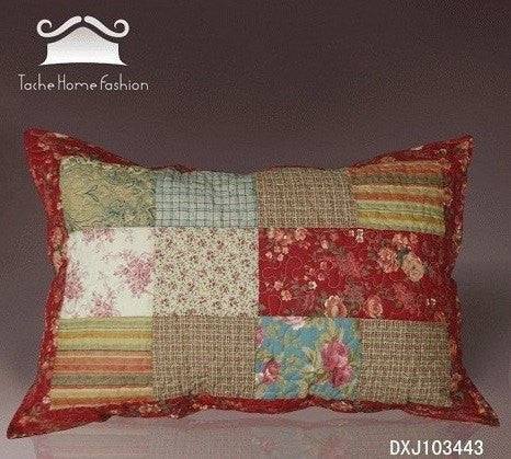 Tache Cotton Patchwork Beige Burgundy Paisley Floral Fairy Tale Tea Party Pillow Sham (DXJ103443) - Tache Home Fashion