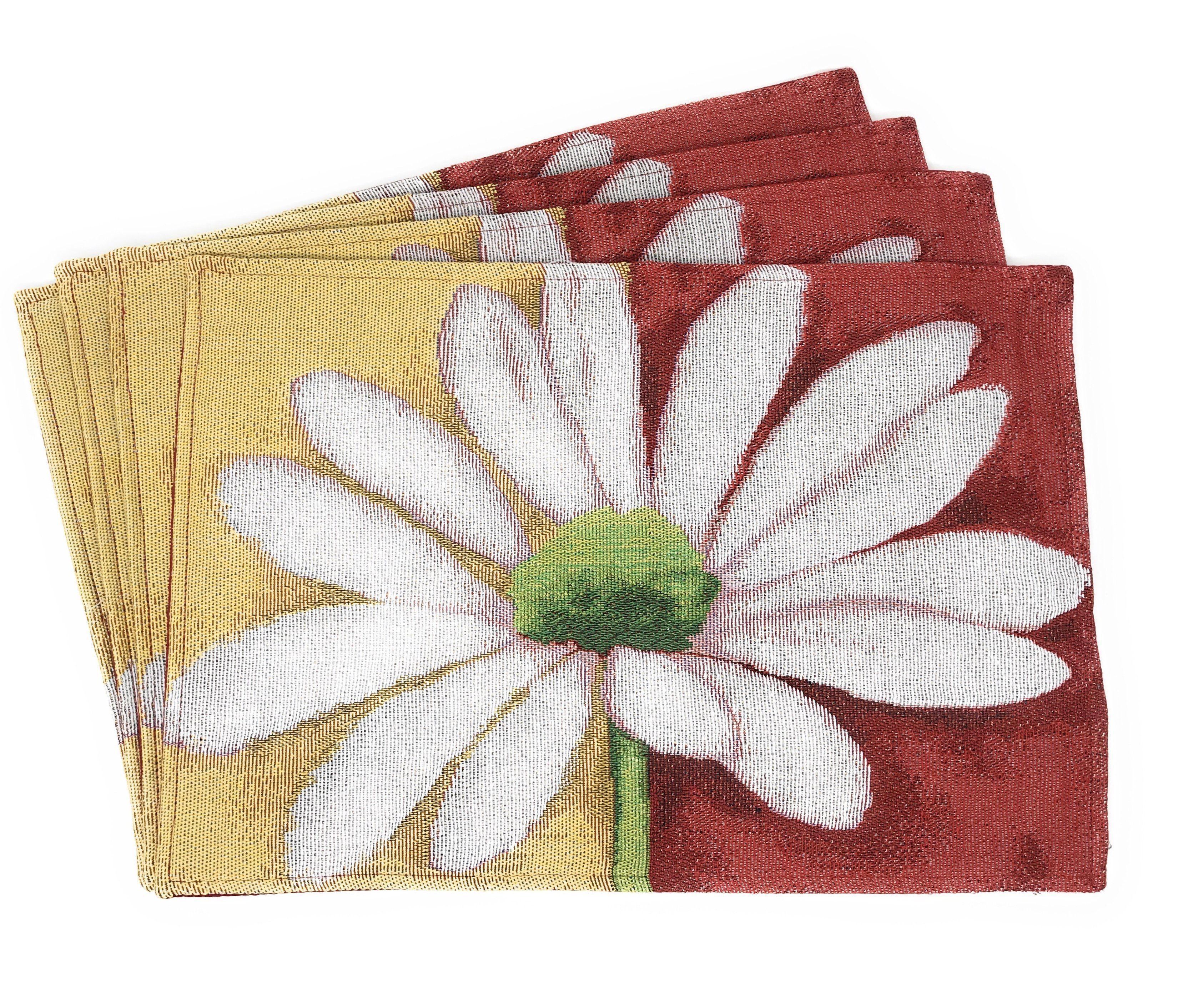 Tache Daisy Loves Me Not Floral Red & Yellow Tapestry Placemat Set of 4 (9046) - Tache Home Fashion