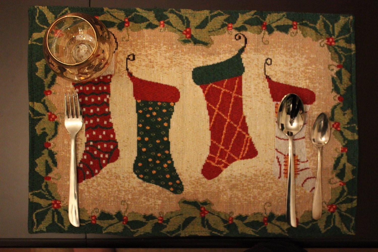 Tache Festive Hang My Stockings By the Fireplace Placemat Set of 4 (12910PM) - Tache Home Fashion