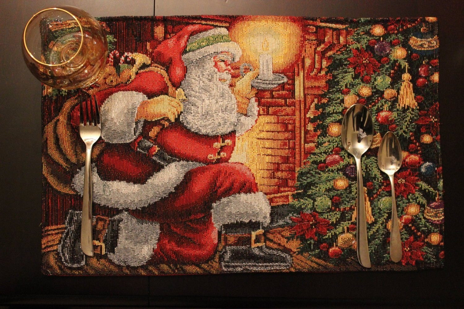 Tache Festive Santa Down the Chimney Woven Tapestry Placemat Set of 4 (11533PM) - Tache Home Fashion