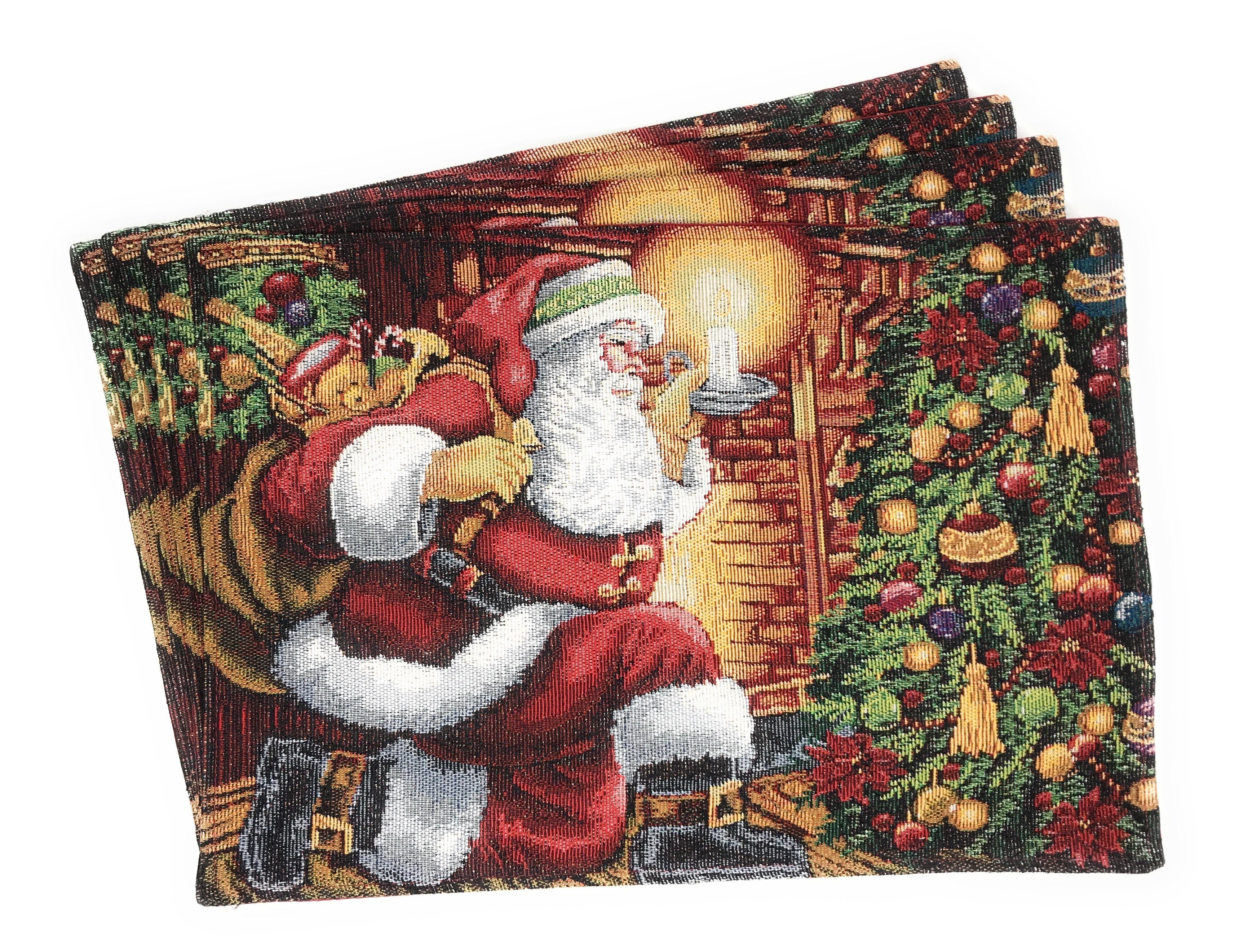 Tache Festive Santa Down the Chimney Woven Tapestry Placemat Set of 4 (11533PM) - Tache Home Fashion