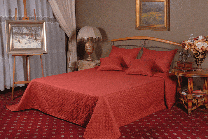 Tache Solid Bright Crimson Red Diamond Stitch Bubble Quilted Bedspread Set (DXJ109038-1) - Tache Home Fashion