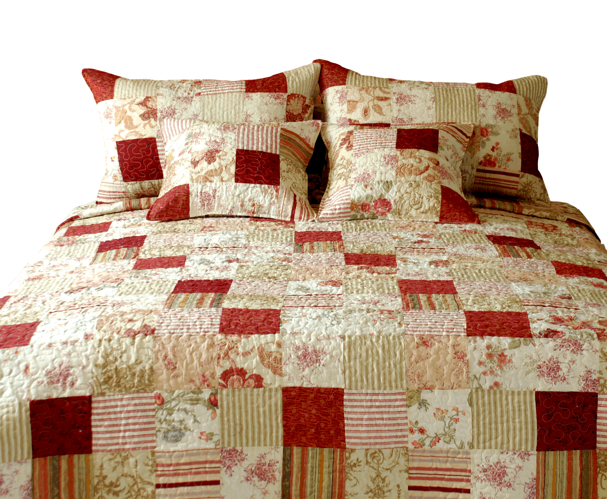 Tache Sweet Strawberry Field Floral Striped Checkered Cotton Quilt Set (DXJ101309) - Tache Home Fashion