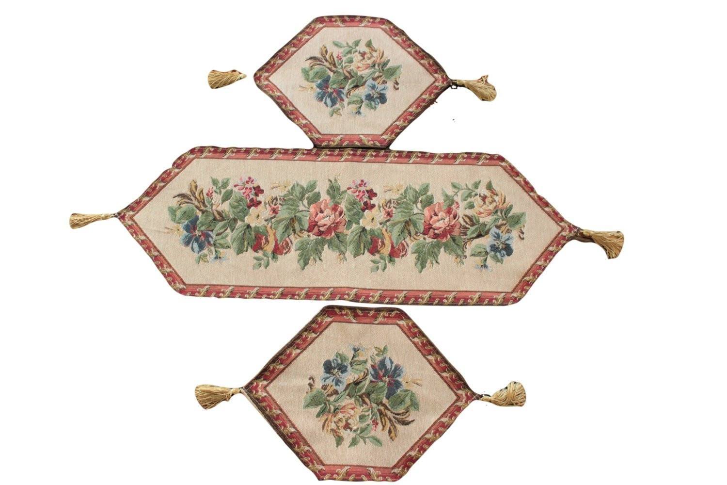 Tache 3 Piece Floral Festive Red Yuletide Table Runner Set (5598) - Tache Home Fashion