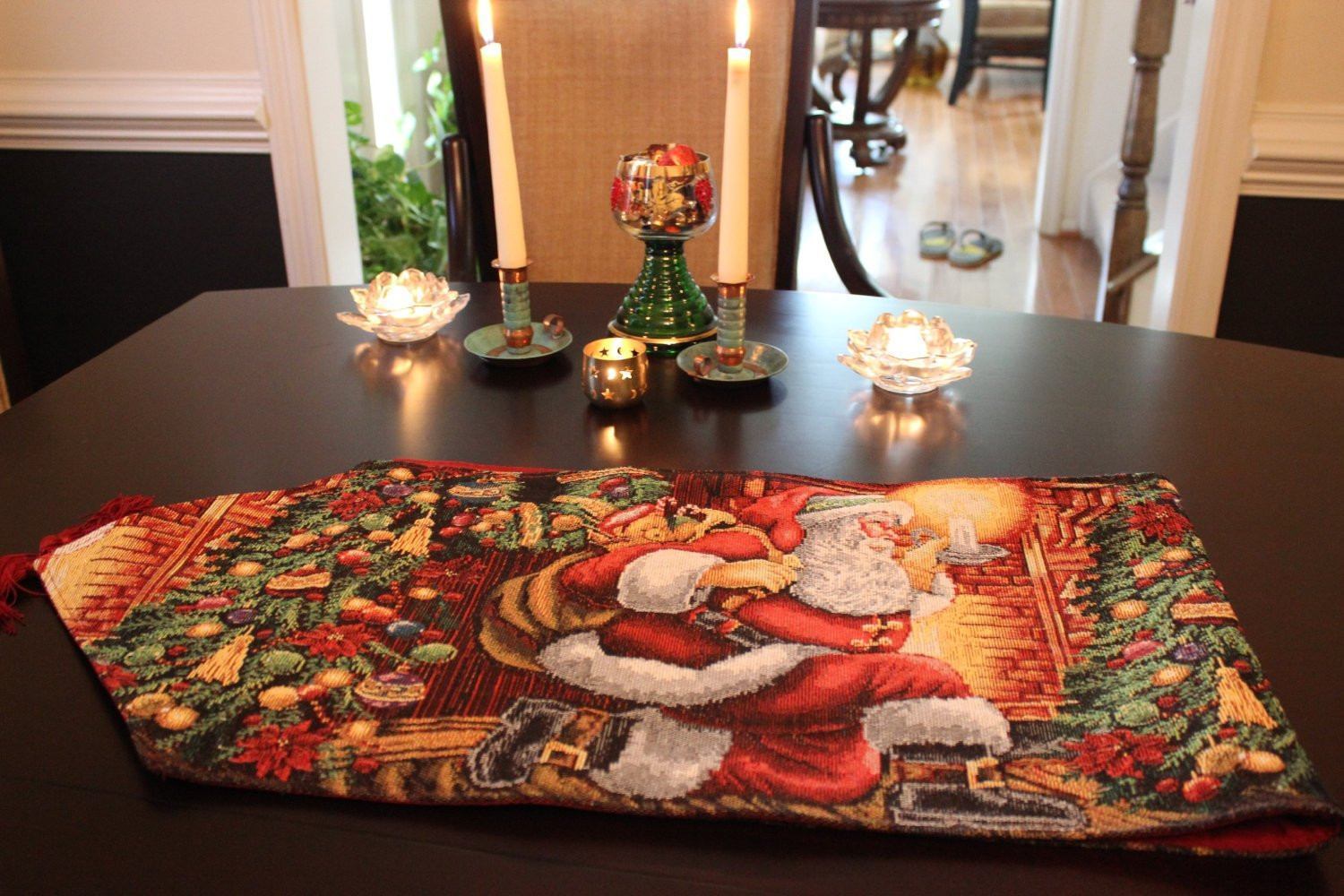 Tache Festive Down the Chimney Woven Tapestry Table Runners (DB11533) - Tache Home Fashion