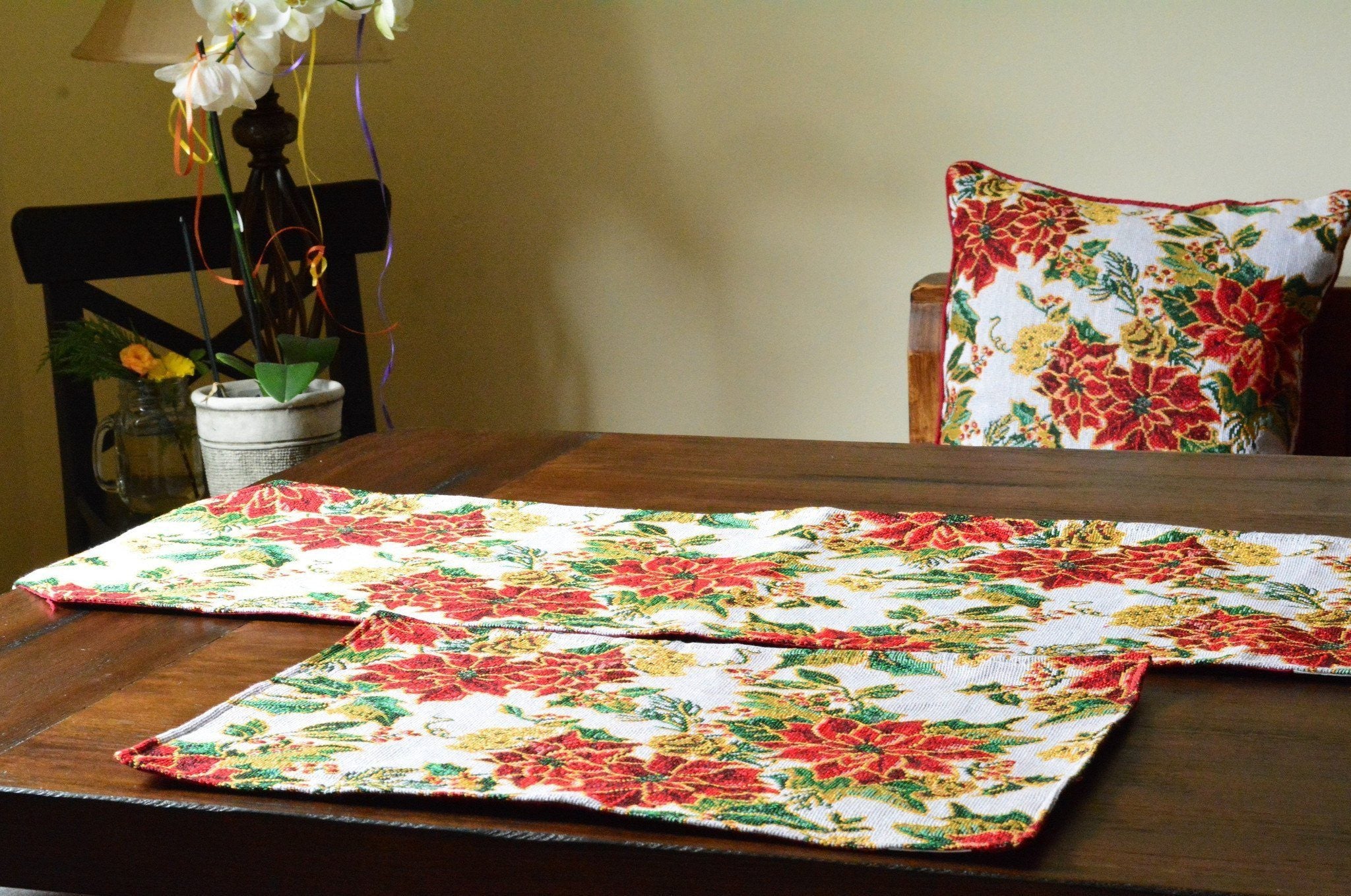 Tache New Festive Red Poinsettia Christmas Deck The Halls Table Runner (6250TR) - Tache Home Fashion