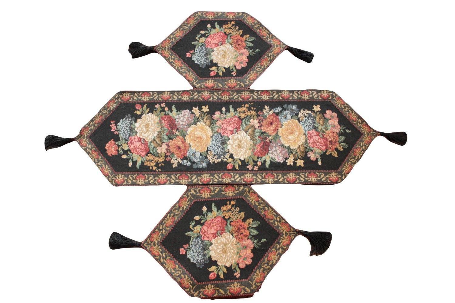 Tache Set of 3 Colorful Country Rustic Black Floral Midnight Awakening Table Runner (3089BL) - Tache Home Fashion